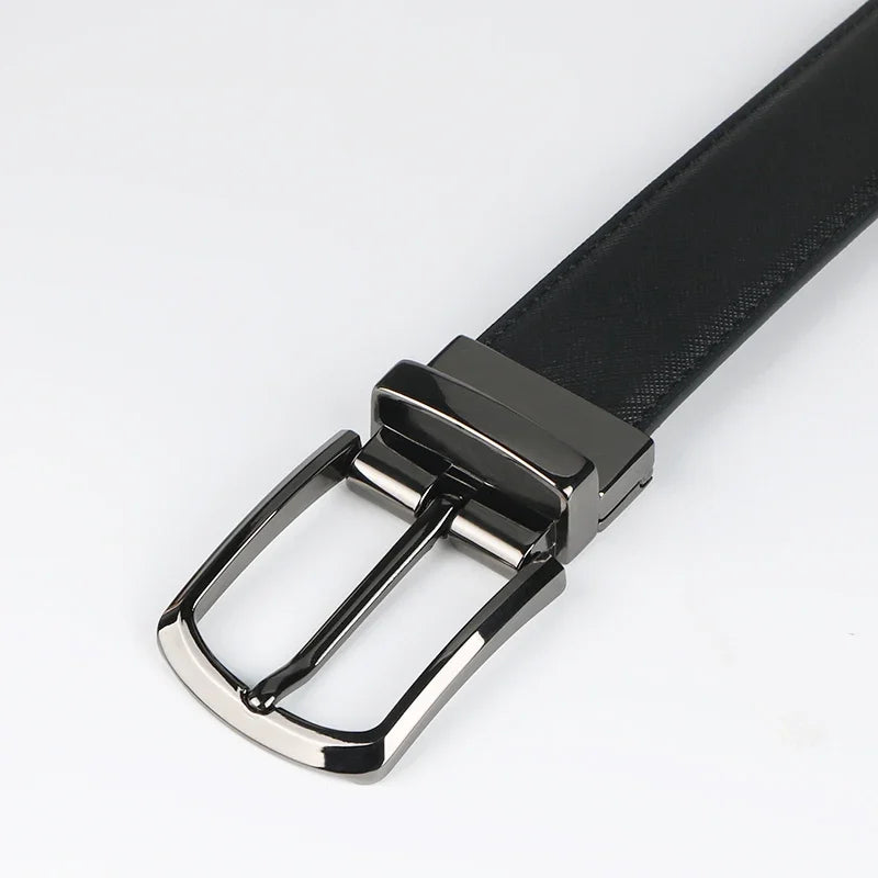 1pc Men's Business Genuine Leather Cowhide Belt, Rotating Pin Buckle Casual Belt For Men, Double-sided Wear Belt
