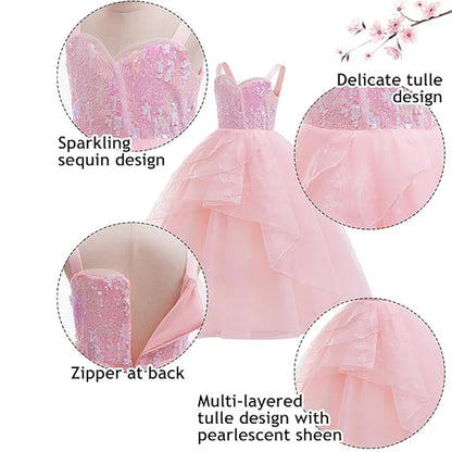 Movie Good Witch Costume Kids Pink Dress With Crown Magic Wand And Gloves For Girls Evil Halloween Birthday Party Prom Outfits