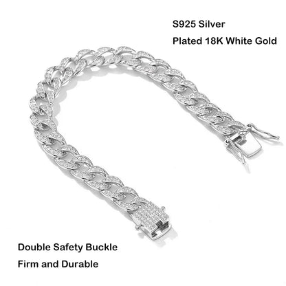 Full 1.2mm D Color Moissanite Cuban Chain Bracelet For Men Women S925 Silver Pass Diamond Test 8mm Wide Link Bracelets Gift
