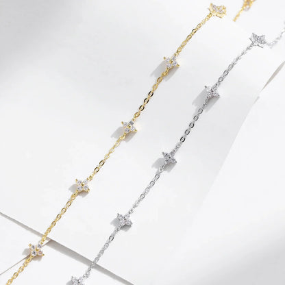 925 Sterling Silver Mini Flowers Bracelet Dainty Link Chain Pave Setting CZ For Women Wedding Fine Jewelry Gift