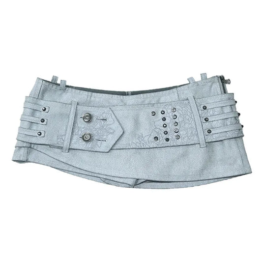 Spring Summer Sexy Pu Leather Micro Mini Shorts Women with Studded Embroidered Belt Low Waist Streetwear Buttoms 2026