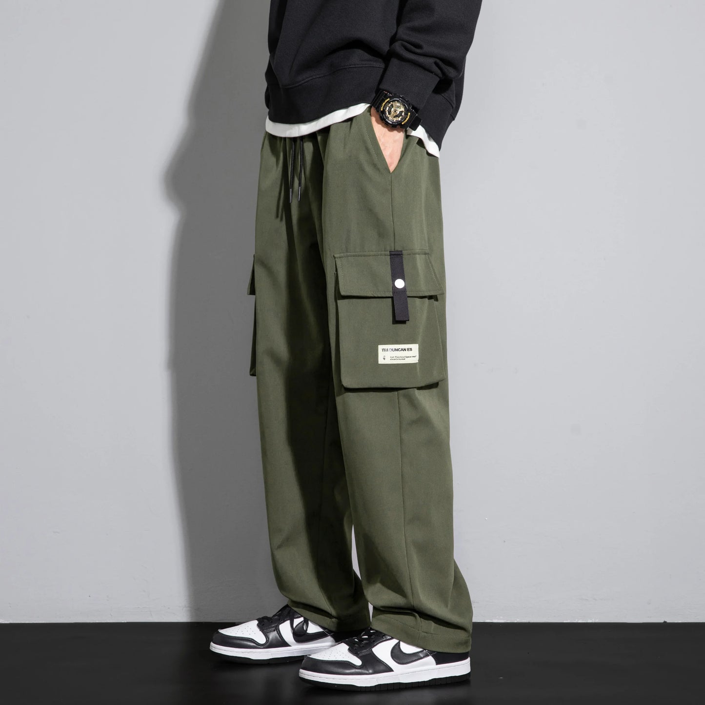 2026 Cargo Pants Men Straight Fit Wide Leg Fleece Lined Trouser Male Winter Fashion Loose Baggy Large Plus Size Warm Streetwear