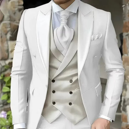 Men's Elegant Peak Lapel Tuxedo 3-Piece Suit with Blazer Vest Formal Men's Suit for Business Prom Business Dinner
