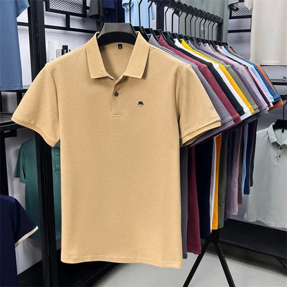 Men's Cotton100% High End Brand Lapel Polo Shirt Summer New Solid Color Print Short Sleeve T-Shirt Casual Breathe Men's Clothing
