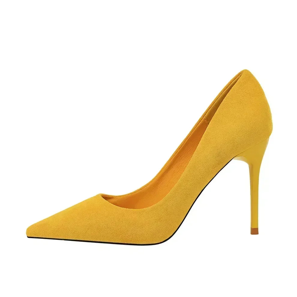 Women 9cm High Heels Daily Party Colorful Suede Pumps Female Scarpins Stiletto Evening Banquet Red Yellow Shoes Plus Size 34-43