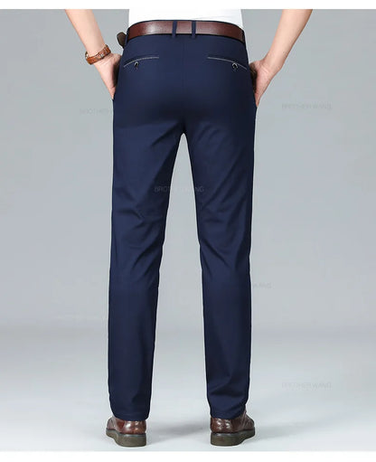 Bamboo Fiber Summer Casual Pants Men's Ultra-thin Iron-free Anti-wrinkle Loose Business Straight Elastic Trousers Brand Clothing