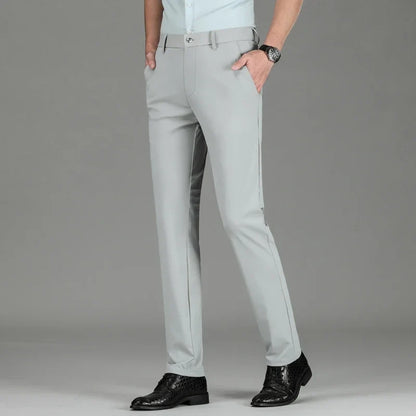 New Summer Men's Ice Silk High Stretch Business Suit Pants Male Army Green Blue Elastic Formal Office Straight Formal Trousers