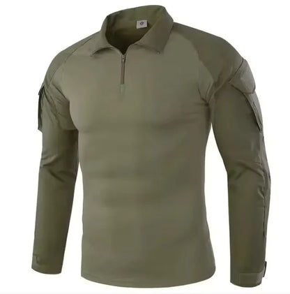 Men's Long Sleeve Combat Shirt Zipper Ripstop Cotton Tactical Shirts Navy Blue Camoufalge Airsoft T Shirts