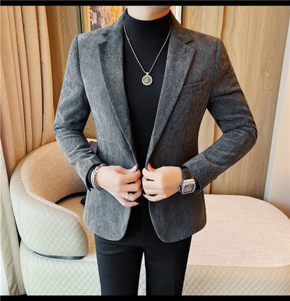 British Style Solid Color Slim Suit Jacket Men Fashion Casual Business Blazers Coats High Quality Social Wedding Elegant Jackets