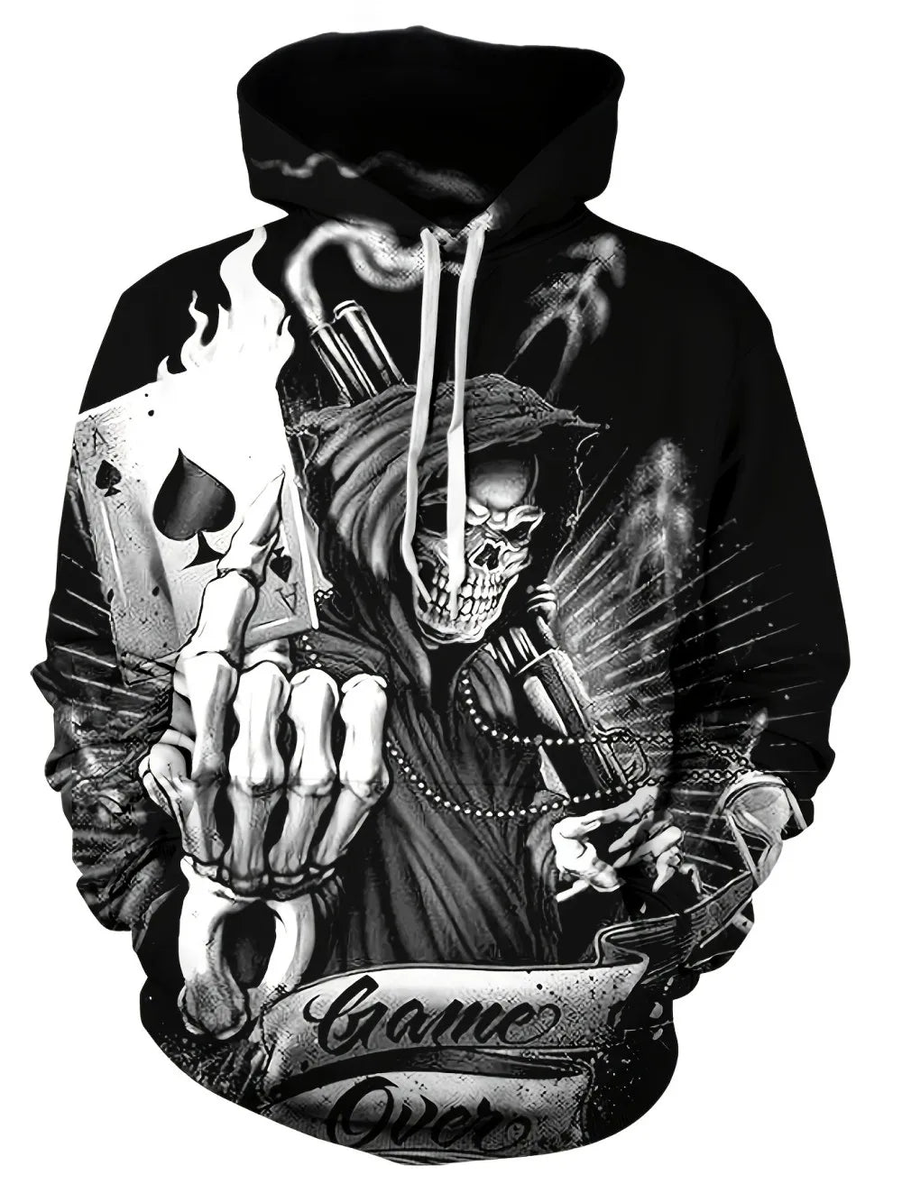 Autumn European and American new men's skull print comfortable and breathable hooded sweatshirt outdoor high street clothing