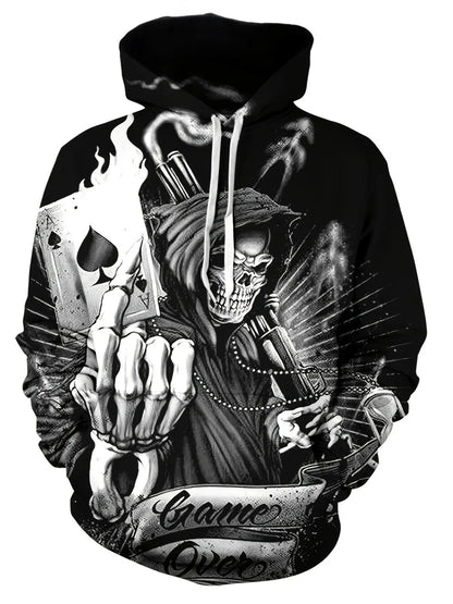 Autumn European and American new men's skull print comfortable and breathable hooded sweatshirt outdoor high street clothing