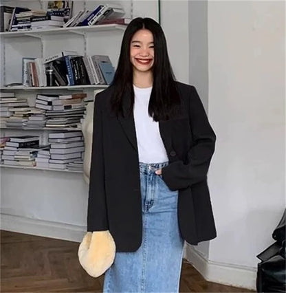 2025 Back Slit Design Blazer Coats Women Casual Fashion Loose Korean Jackets Streetwear Chic Long Sleeve All Match New Suit Tops