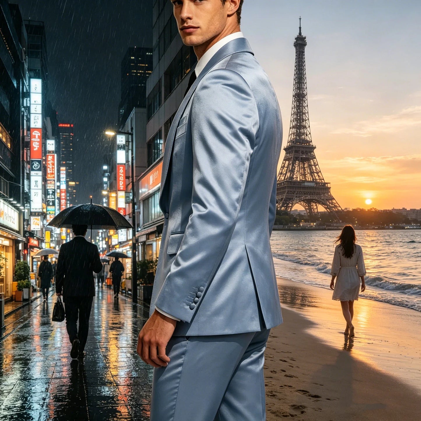 Luxury Men's Satin Tuxedo Suit Shawl Lapel Slim Fit 2-Piece Blazer & Pants Set Formal Business Casual Jacket Coat for Wedding