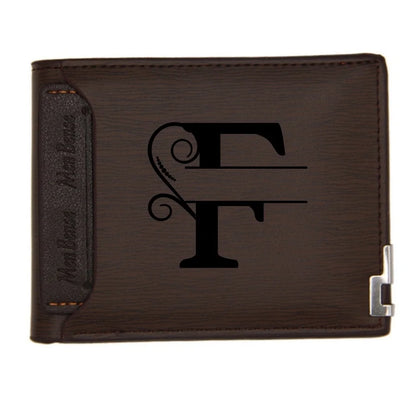 Personalized Wallet for Men Custom Wallets for Men Engraved Letter Name Leather Wallet Bifold Custom Gifts for Dad/Husband