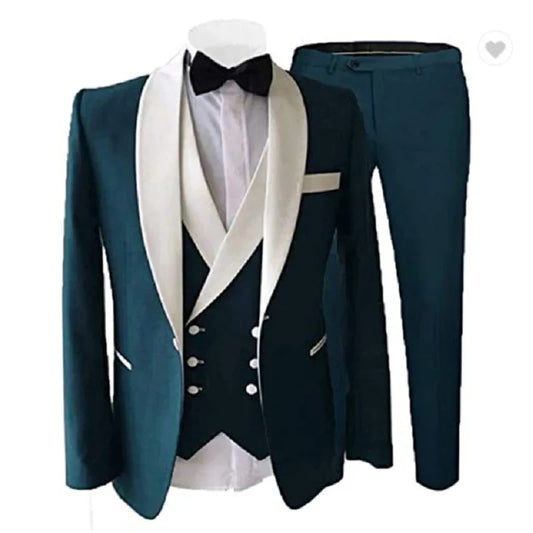 Tailor Made blue Men's Suits Groom Tuxedos Peak Lapel Best Man Suits Mens Wedding Suits (Jacket+Pants+Vest)