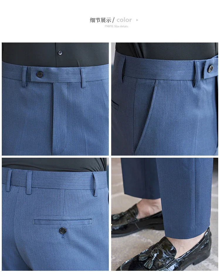 British Style Pinstripe Slim Fit Suit Pant Men Business Casual Simple Dress Pants High Quality Social Wedding Party Trousers