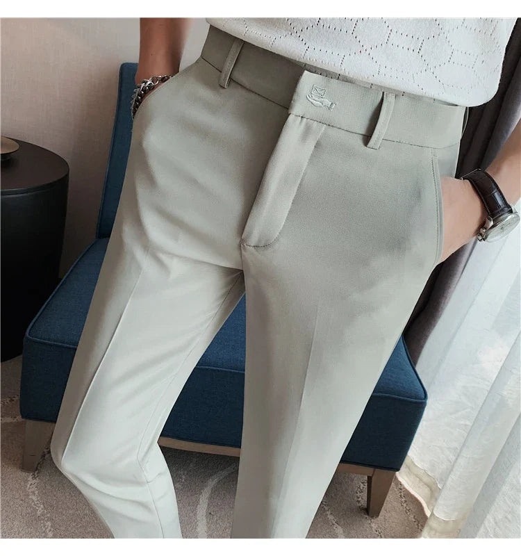 High Quality British Style Business Casual Pants Men's Spring Summer Solid Color Slim Fit Formal Wear Suit Pants Men Clothing