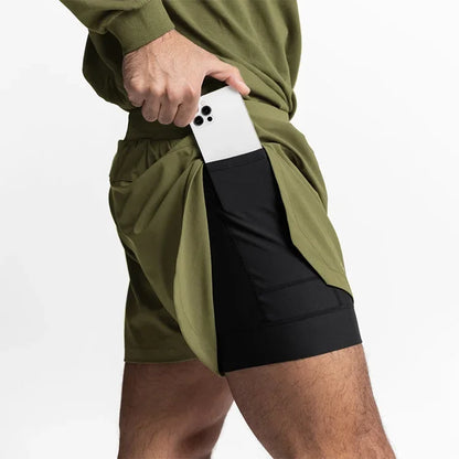 Mens Gym 2 in 1 Jogger Sport Short Pants Man Quick Dry Running Workout Basketball Shorts Male Gym Fitness Sweatpant Bottoms