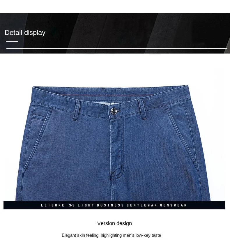 2026 New Spring Men's Light Blue Stretch Straight Jeans Business Casual Denim Pants Modal Fabric Trousers Male Brand