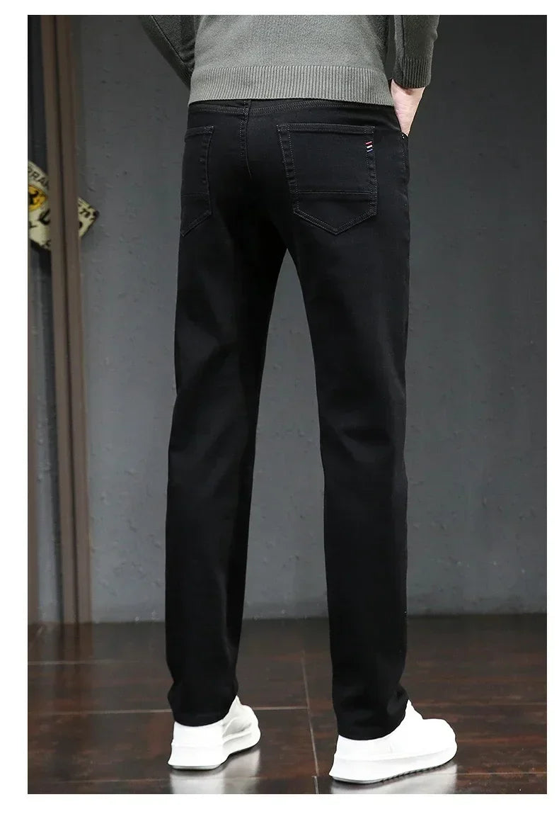 Winter Thickened Warm Male Plush Trousers Brand Clothes Men's Fleece Jeans Straight Slim Stretch Fashion Business Denim Pants