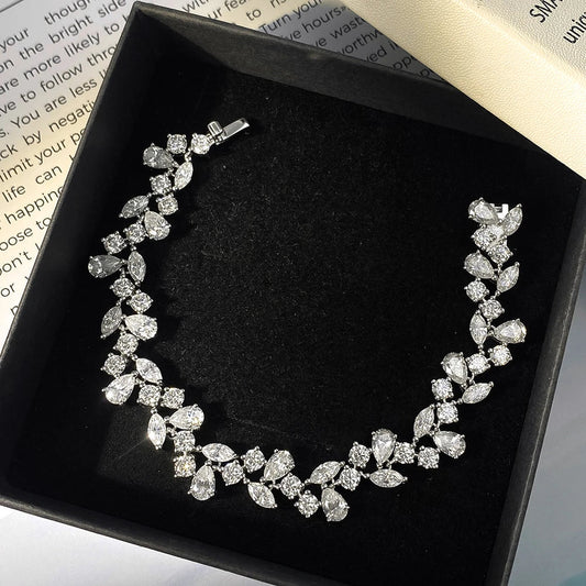 Bracelet en moissanite complète taille marquise/poire pour femme en argent S925, plaqué or 18 carats, bracelet diamant de laboratoire couleur D, bijoux fins