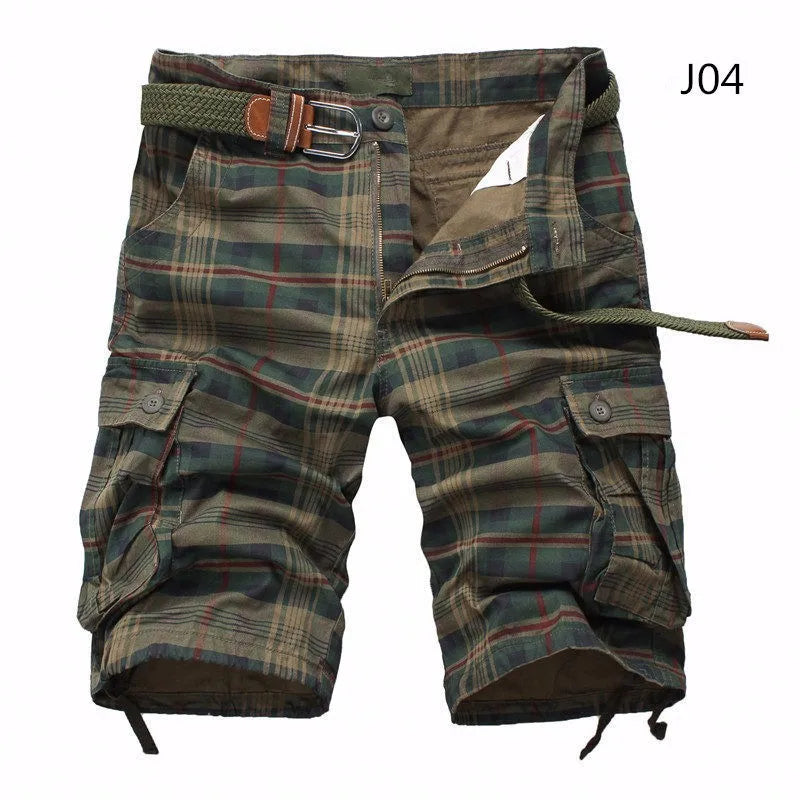 2026 Summer Men Shorts Fashion Plaid Beach Shorts Mens Casual Shorts Military Short Pants Male Bermuda Cargo Overalls No belt
