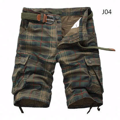 2026 Summer Men Shorts Fashion Plaid Beach Shorts Mens Casual Shorts Military Short Pants Male Bermuda Cargo Overalls No belt