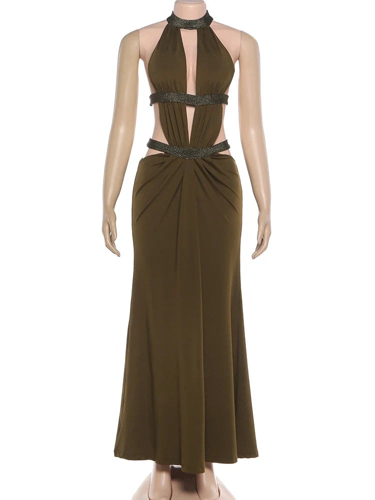 Elegant Backless Dress Women Y2K Patchwork Sparkle Bandage Irregular Sleeveless Sexy Beach Vacation Hottie Vestidos