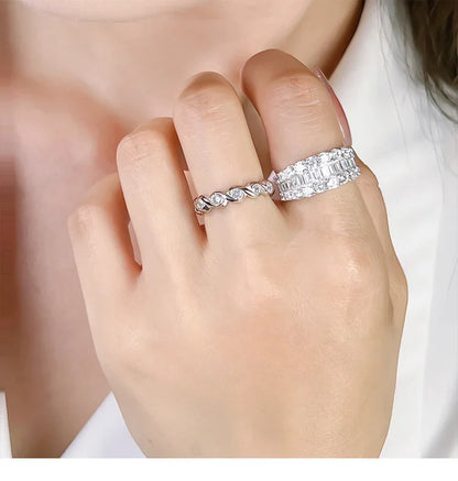 Wide T-shaped diamond ring for women, cool style 925 silver index finger ring, niche design, light luxury daily layering
