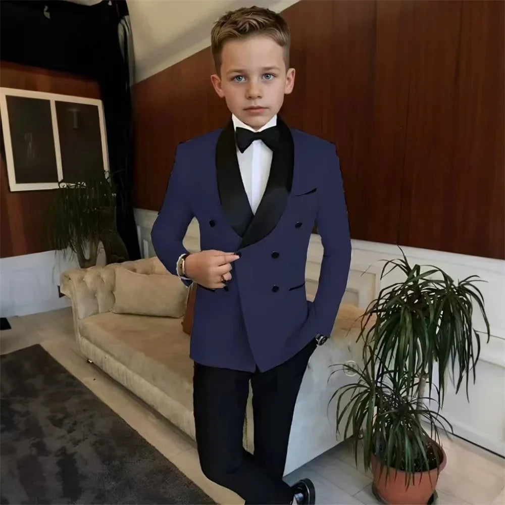 Double Breasted Kids Tuxedo 2 Pieces Holiday Outfit,High Quality Shawl Lapel Boys Suits Weddin Wear,Plus Size Suit Set