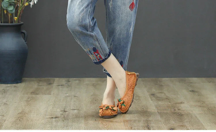 Fashion Summer Ladies Ripped Loose Jeans Womens Leisure Embroidery Denim Trousers Vintage Females Elastic Harem Pants