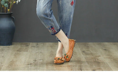 Fashion Summer Ladies Ripped Loose Jeans Womens Leisure Embroidery Denim Trousers Vintage Females Elastic Harem Pants