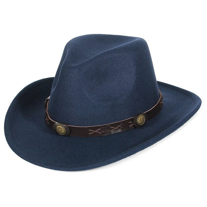 Autumn Winter Western Cowboy Hat for Men Women Wide Brim Fedora Jazz Hats Cowgirl Hat with Belt