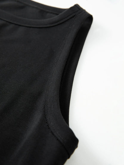 Women's Minimalist Commute Sleeveless Crew Neck Slim Fit Tank Dress 2026 Summer New Arrival Elegant Black Long Daily Dress