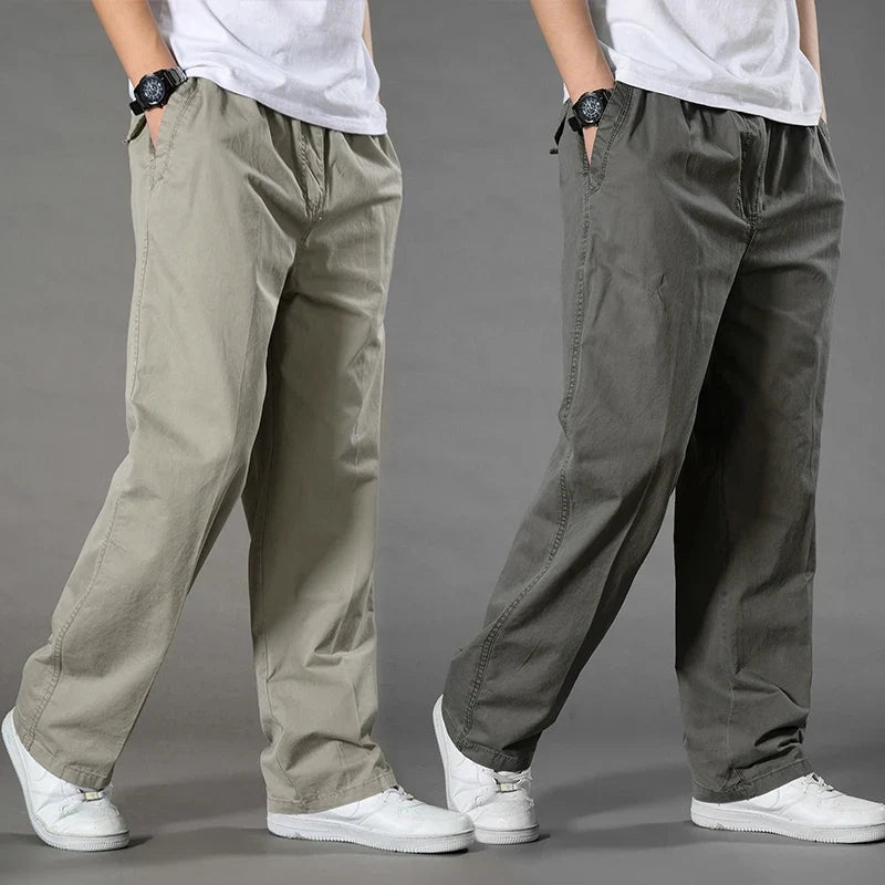 Men's Overalls Cotton Cargo Pants Casual Sports Sweatpants Stretch Waist Work Utility Dungarees Black Gym Jogger Trousers