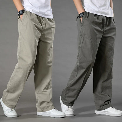 Men's Overalls Cotton Cargo Pants Casual Sports Sweatpants Stretch Waist Work Utility Dungarees Black Gym Jogger Trousers