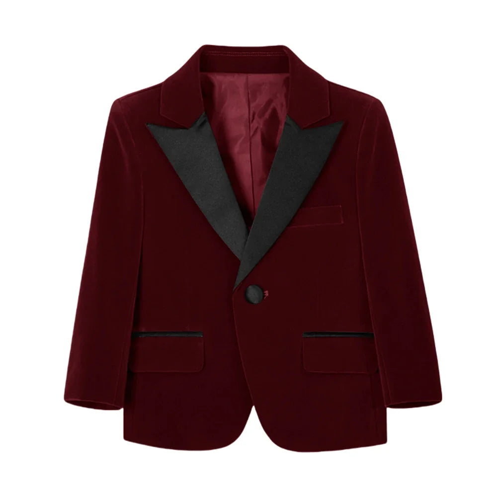 50+ Colors Velvet Suit Blazer for Kids 3-18 Years Children Formal Flannel Suit jacketm Classic Peak Lapel Suit School Uniform