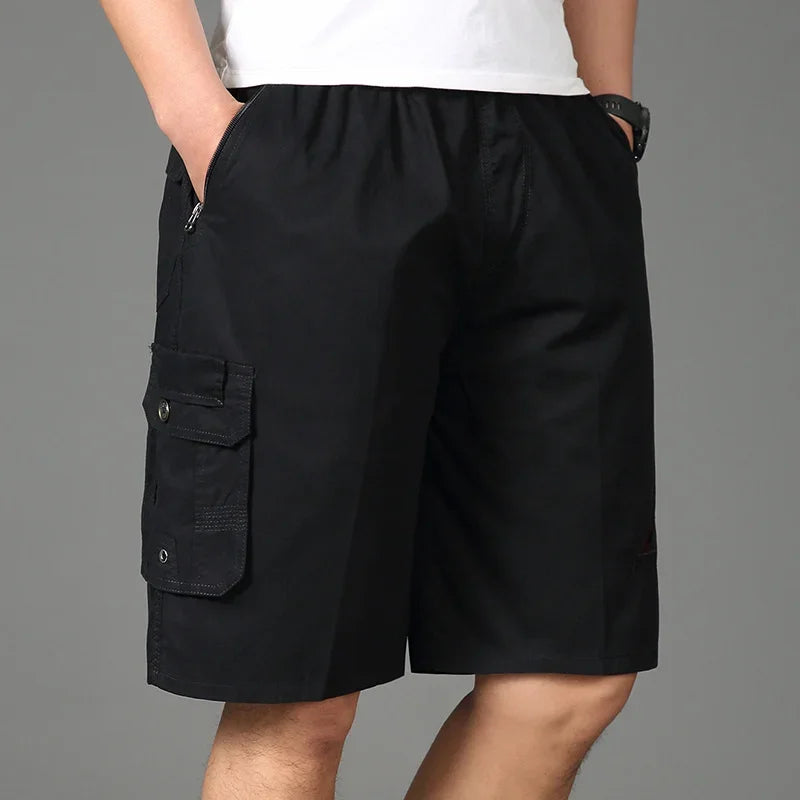 2024 Shorts Men Bermuda Cotton Pocket Zip Cargo Shorts Fashion Style Elastic Army Male Summer Casual Knee Length Vintage Yellow