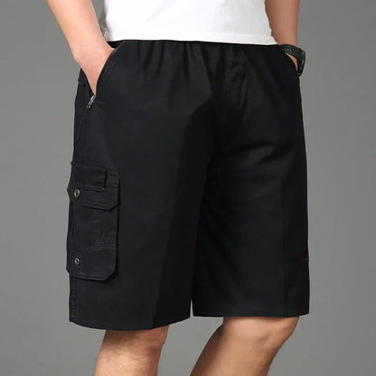 2024 Shorts Men Bermuda Cotton Pocket Zip Cargo Shorts Fashion Style Elastic Army Male Summer Casual Knee Length Vintage Yellow