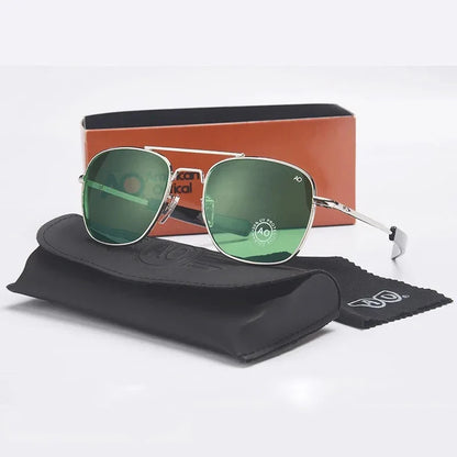 Pilot Sunglasses Men AO Brand Designer American Army Military Optical Glass Lens Sun Glasses Male