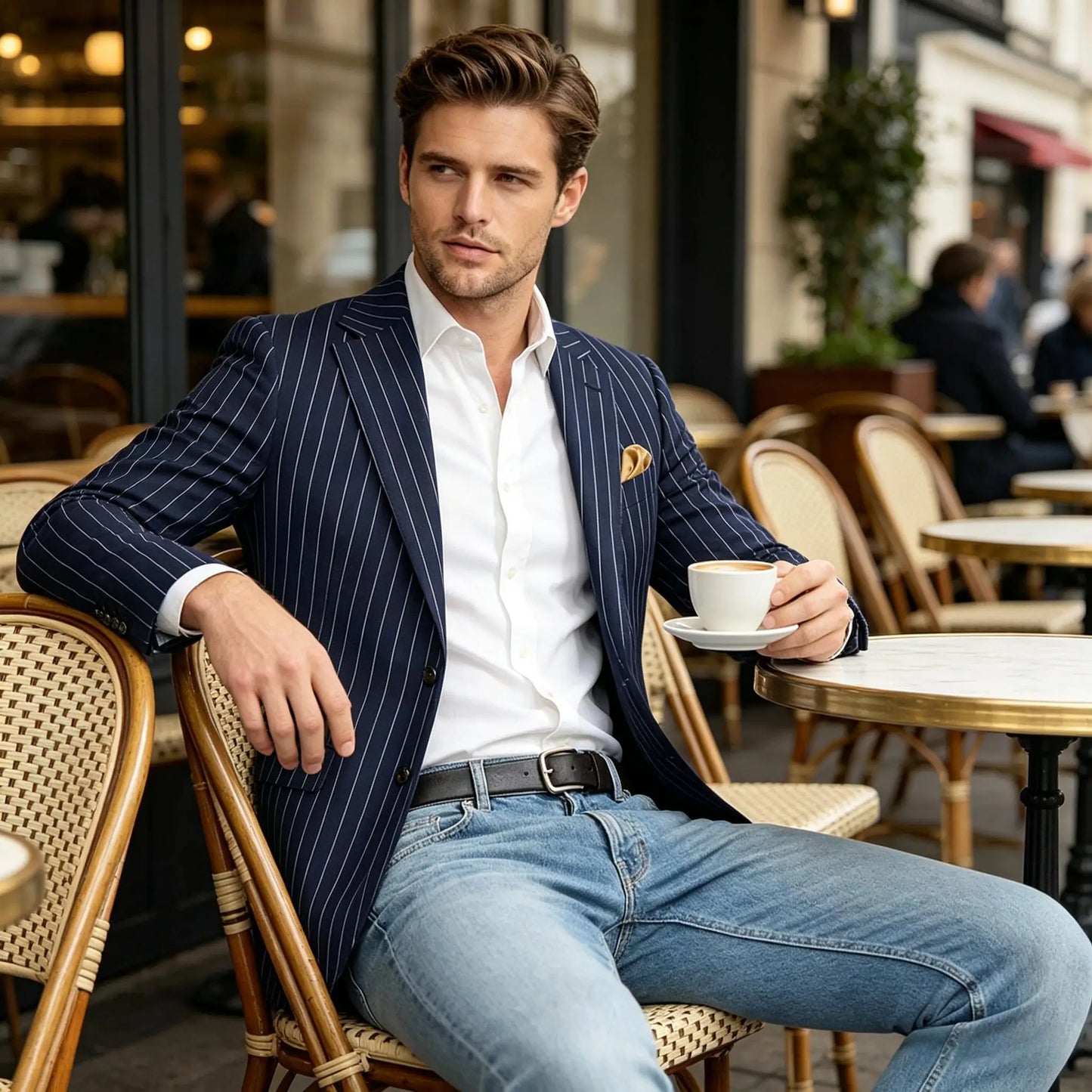Men's Pinstripe Blazer Jacket Casual Slim Fit Striped Blazer With Patch Pocket For Business Casual Wedding Daily Wear