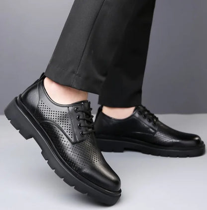 Men's Soft Leather Sandals Business British Style Perforated Breathable Non-Slip Suit Wedding Dress Shoes Summer