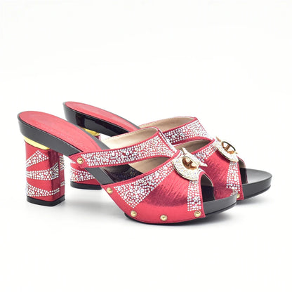 Latest Red Color Italian Ladies Shoes and Bag Sets Decorated with Rhinestone African Matching Shoes and Bags Italian In Women