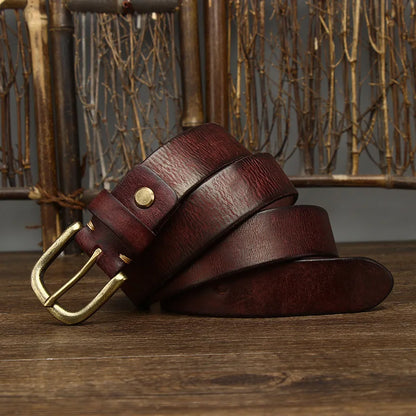 3.3CM Genuine Leather Belt Men Luxury Strap Male Fashion Pure Cowhide Copper Buckle Wild Classic Retro Pin Buckle High Quality
