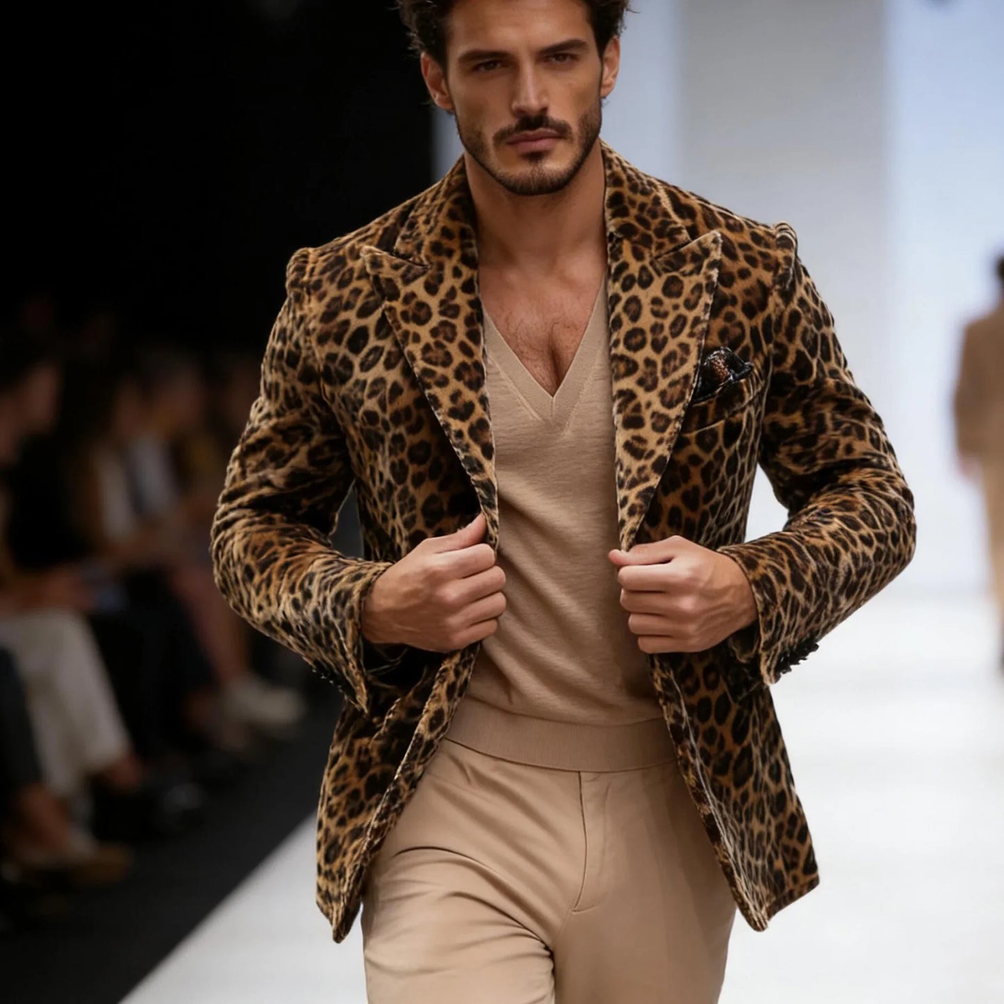 Men's Suits Leopard Blazer Luxury Casual Peak Lapel Single Breasted Slim Fit 1 Piece Jacket Party Handsome Customized Sport Coat