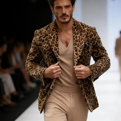 Men's Suits Leopard Blazer Luxury Casual Peak Lapel Single Breasted Slim Fit 1 Piece Jacket Party Handsome Customized Sport Coat