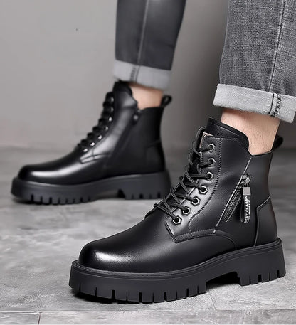 Winter thick soled Men's boots Outdoor waterproof laceup genuine leather boots male Comfortable warm leather shoes Botas Zapatos