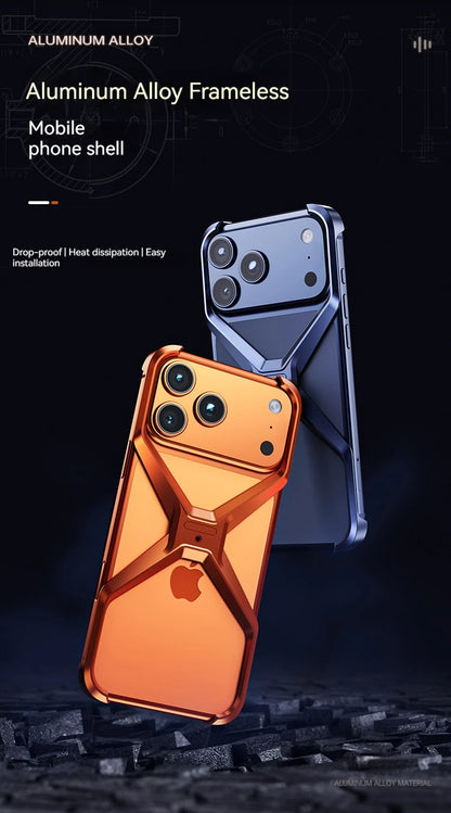 New X-Shaped Metal No Border Four Corner Anti Fall Irregular Phone Case,For iPhone 17 Promax 17 Pro Bumper Back Cover