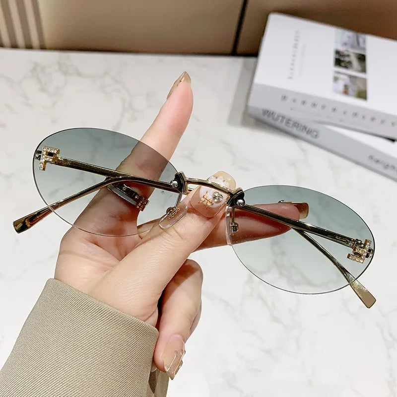 Elegant Diamond Oval Sunglasses Male Letter "F" Rimless Sunglasses  Car Sunglasses  Driving Glasses Sunglasses Women