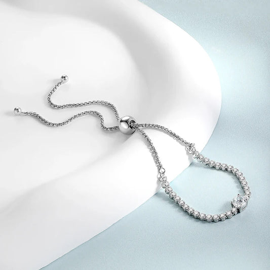 Bracelet de tennis en moissanite ronde 1,7 carat véritable pour femme, fille, soirée, en argent sterling 925, maillons diamantés